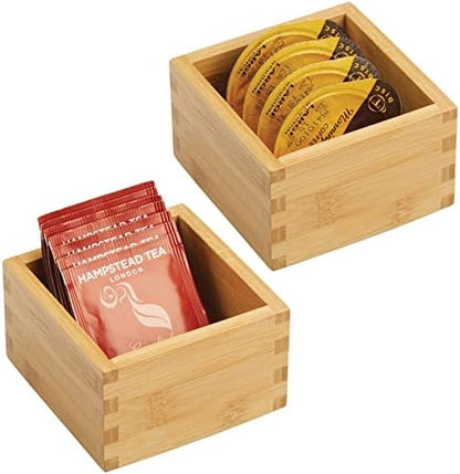  Bamboo Storage Bin Container, Drawer Organizer Crate Boxes For Kitchen Pantry Cabinet, Shelf, Island Or Countertop, Holds Snacks, Spices, Or Drinks, Echo Collection, 2 Pack, Natural/Tan