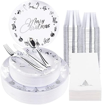  175PCS Rose Gold Plastic Plates - Baroque Rose Gold Disposable Plates Including 50 Rose Gold Party Plates, 25 Pack Rose Gold Pre Rolled Napkins And 25 Cups For Wedding & Party