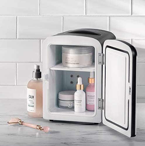  Mini Portable Black Personal Fridge Cools Or Heats And Provides Compact Storage For Skincare, Snacks, Or 6 12oz Cans W/A Lightweight 4-liter Capacity To Take On The Go
