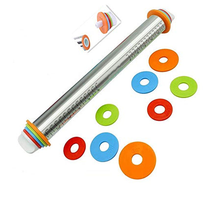  Rolling Pin Nonstick And Silicone Baking Pastry Mat Combo Kit, Adjustable Rolling Pin With Thickness Rings, Rolling Pin For Baking Fondant, Pizza, Pie, Pastry, Pasta, Dough, Cookies (red)