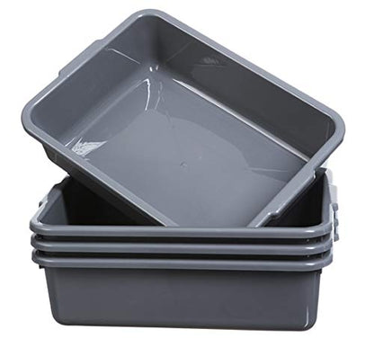  4-Pack Commercial Bus Tubs 8L, Grey Plastic Bus Box/Tote, Bus Wash Dish Basin Pans