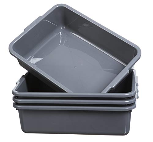  4-Pack Commercial Bus Tubs 8L, Grey Plastic Bus Box/Tote, Bus Wash Dish Basin Pans
