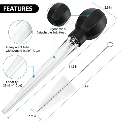  Large Turkey Baster With Cleaning Brush - Premium Baster Tool For Cooking - Easy To Use And Clean - Powerful Bulb Baster Syringe - Dishwasher Safe - Flavor Meat Poultry, Beef, Chicken(Black)