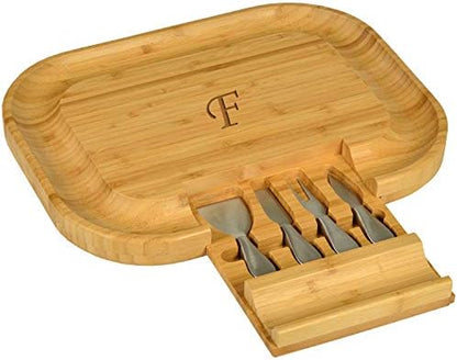  Ersonalized Monogrammed Engraved Bamboo Cutting Board For Cheese & Charcuterie - Includes Knife Set & Cheese Markers- Designed & Quality Checked In USA