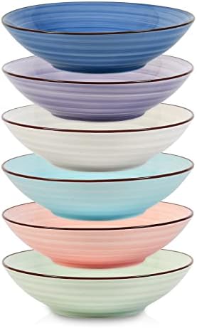  Porcelain 40oz Large Bowls 9 Inch Big Pasta Salad Bowls, Microwave And Oven Safe, Vintage Blue, Set Of 6