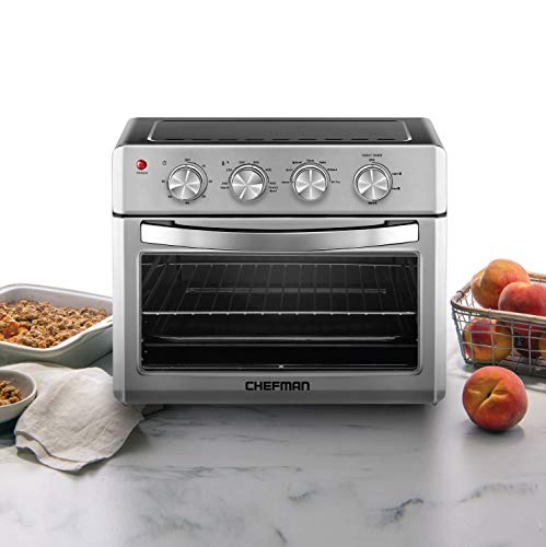  Chefman Air Fryer Toaster Oven, 6 Slice, 26 QT Convection AirFryer W/ Auto Shut-Off, 60 Min Timer; Roast, Bake, Fry Oil-Free, Nonstick Interior, Accessories & Cookbook Included, Stainless Steel/Black