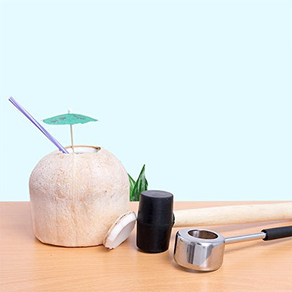  Coconut Opener Tool Set For Young Coconuts – Super Safe & Easy To Use Coconut Opening Tool – Food Safe Stainless Steel Coconut Opener Set With Hammer