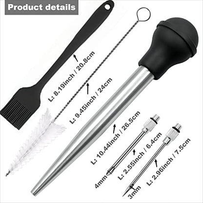 Viwehots Turkey Baster, Baster For Cooking, Stainless Steel Turkey Baster Syringe, Baster Turkey Large Silicone Bulb With 2 Marinade Injector Needles And 2 Brush For Cooking Easy Clean Color Black