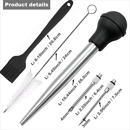  Viwehots Turkey Baster, Baster For Cooking, Stainless Steel Turkey Baster Syringe, Baster Turkey Large Silicone Bulb With 2 Marinade Injector Needles And 2 Brush For Cooking Easy Clean Color Black