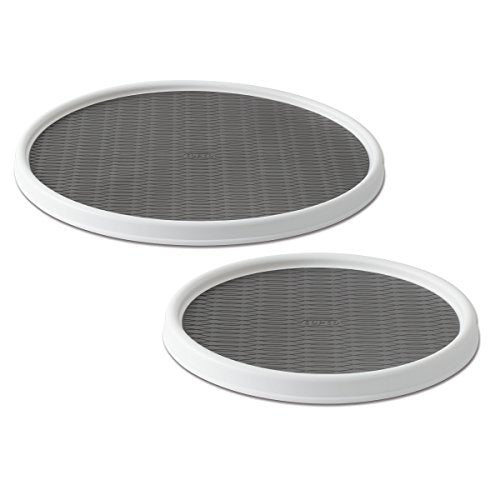  5220594 Non-Skid Pantry Cabinet Lazy Susan Turntable, 12-Inch And 18-Inch, White/Gray, 2-Pack