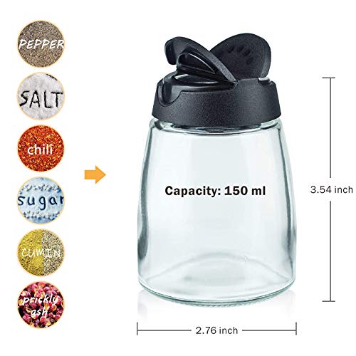  4+1PCS Glass Spice Jars With Shaker Pour Lid, Seasoning Shakers Glass Bottles Spice Shakers Salt & Pepper Shaker Container Set With Gift Grinder Fits In Home,Kitchen,Barbecue (4)