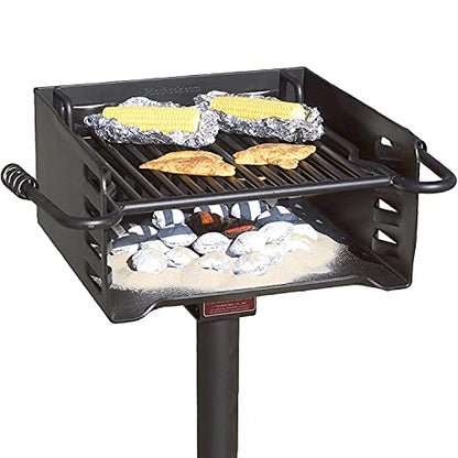  H-16 B6X2 Park Style Heavy Duty Steel Outdoor BBQ Charcoal Grill With Cooking Grate & 360 Degree Swivel Post For Camping Or Backyard, Black