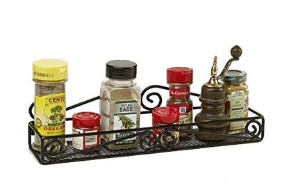  Unum Spice Rack Organizers - Set Of 2 Black Metal Hanging Shelf For Spices - Cupboard, Kitchen Or Pantry Storage – Handcrafted Scroll Design - 15" X 3.5" X 3.5"