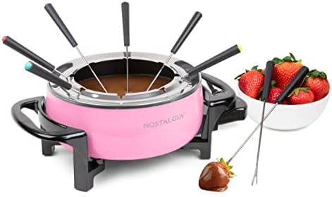  Nostalgia 6-Cup Stainless Steel Electric Fondue Pot Set With Temperature Control, 6 Color-Coded Forks, And Removable Pot - Fondue Pot For Chocolate, Candy Melts, Caramel, Cheese, Sauces, And More