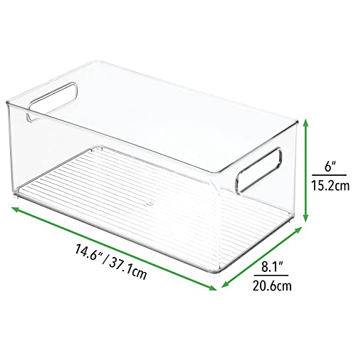  MDesign Deep Plastic Kitchen Storage Organizer Container Bin For Pantry, Cabinet, Cupboard, Shelves, Fridge, Or Freezer - Holds Dry Goods, Sauces, Condiments, Drinks, Ligne Collection, 8 Pack, Clear