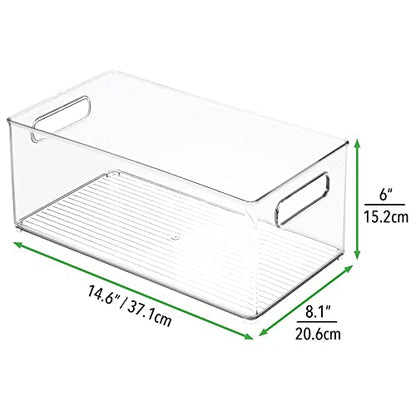  MDesign Deep Plastic Kitchen Storage Organizer Container Bin For Pantry, Cabinet, Cupboard, Shelves, Fridge, Or Freezer - Holds Dry Goods, Sauces, Condiments, Drinks, Ligne Collection, 8 Pack, Clear