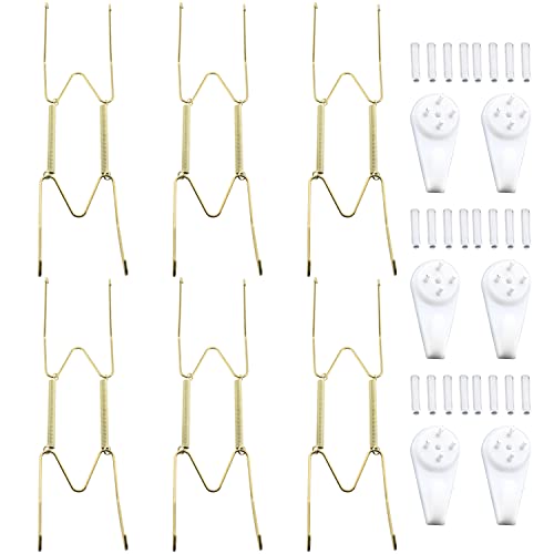  Plate Hanger 6PCS 8 Inch Wall Plate Hangers And 6PCS Wall Hooks For 7.5 To 8.5 Inch Decorative Plates, Antique China, Antique Plates And Arts, Golden