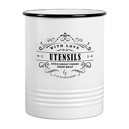  Large Kitchen Utensil Holder For Countertop - Farmhouse Kitchen Tools Storage Organizer Utensil Crock - White Cooking Utensil Holder For Kitchen Counter - Utensil Caddy Jar Spatula Holder