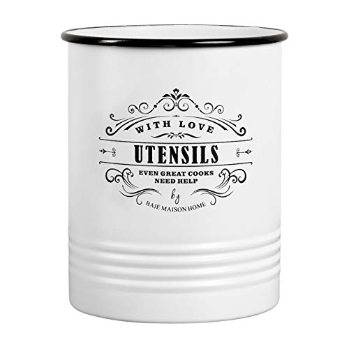  Large Kitchen Utensil Holder For Countertop - Farmhouse Kitchen Tools Storage Organizer Utensil Crock - White Cooking Utensil Holder For Kitchen Counter - Utensil Caddy Jar Spatula Holder