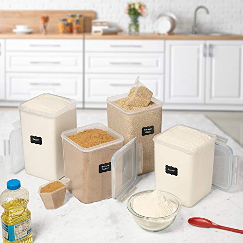  XXL 6.5L / 250 Oz X 2 & XL 5.2L / 175 Oz X 2 - WIDE & DEEP Food Storage Airtight Containers [Set Of 4] + Free 4 Measuring Cups + Labels - Ideal For Sugar, Flour Leakproof BPA Free Clear Plastic