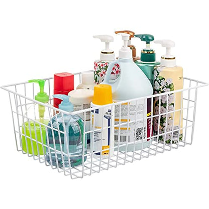  Metal Wire Baskets For Organizing 2 Pack, Household Pantry Storage Freezer Organizer Bins With Handles, Freezer Baskets For Upright Freezer, Refrigerators, Kitchen Cabinets, Laundry, White