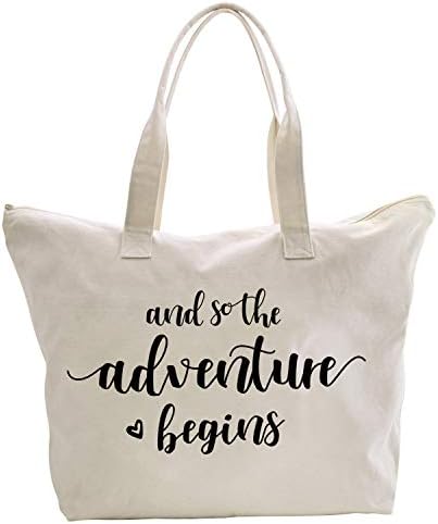  ELEGANTPARK Bridal Shower Gifts For Bride Bag Bride To Be Gifts Honeymoon Gifts For Bride Wedding Enagagement Gifts Graduation Gifts And So The Adventure Begins Tote With Zipper And Pocket Canvas