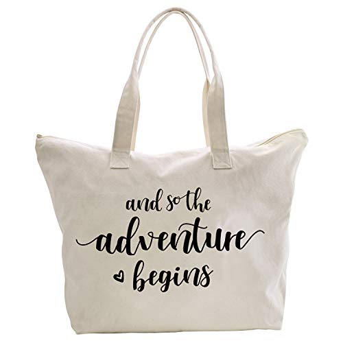  ELEGANTPARK Bridal Shower Gifts For Bride Bag Bride To Be Gifts Honeymoon Gifts For Bride Wedding Enagagement Gifts Graduation Gifts And So The Adventure Begins Tote With Zipper And Pocket Canvas