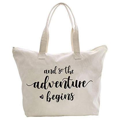  ELEGANTPARK Bridal Shower Gifts For Bride Bag Bride To Be Gifts Honeymoon Gifts For Bride Wedding Enagagement Gifts Graduation Gifts And So The Adventure Begins Tote With Zipper And Pocket Canvas