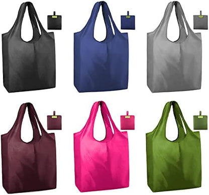  BeeGreen Shopping Bags Reusable Grocery Tote Bags 6 Pack XLarge 50LBS Ripstop Geometric Fashion Recycling Bags With Pouch Bulk Machine Washable Nylon Bags Black Gray Blue Navy Teal Christmas