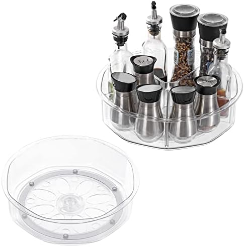  2 Pack Round Plastic Rotating Turntable Organizers -Clear Lazy Susan Organizer Container Bins For Cabinet, Pantry, Fridge, Countertop, Kitchen, Vanity - Spinning Organizer For Spices, Condiments