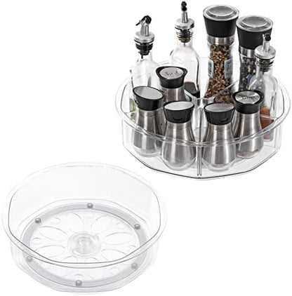  2 Pack Round Plastic Rotating Turntable Organizers -Clear Lazy Susan Organizer Container Bins For Cabinet, Pantry, Fridge, Countertop, Kitchen, Vanity - Spinning Organizer For Spices, Condiments