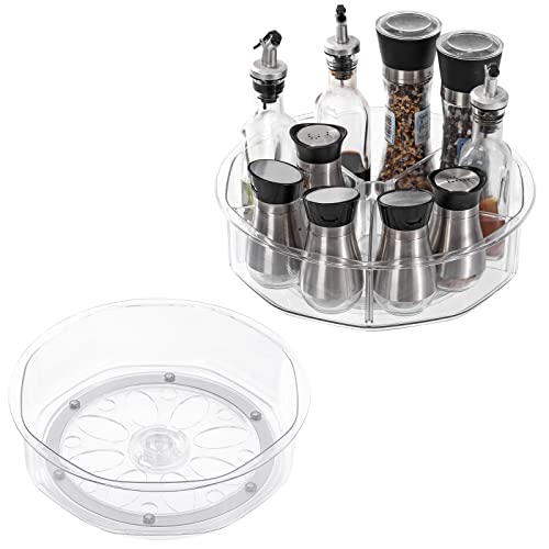  2 Pack Round Plastic Rotating Turntable Organizers -Clear Lazy Susan Organizer Container Bins For Cabinet, Pantry, Fridge, Countertop, Kitchen, Vanity - Spinning Organizer For Spices, Condiments