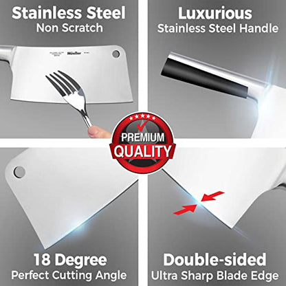  7-inch Meat Cleaver Knife, Stainless Steel Professional Butcher Chopper, Stainless Steel Handle, Heavy Duty Blade For Home Kitchen And Restaurant, Valentines Day Gifts For Him