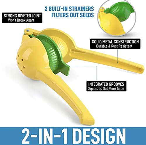  2-In-1 Lemon & Lime Squeezer, Hand Juicer Lemon Squeezer, Max Extraction Manual Citrus Juicer