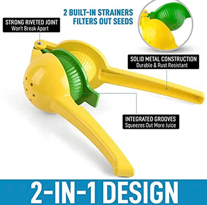  2-In-1 Lemon & Lime Squeezer, Hand Juicer Lemon Squeezer, Max Extraction Manual Citrus Juicer