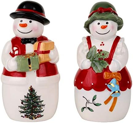 Spode Christmas Tree Collection Gold Figural Tree & Gift Salt And Pepper Shaker, Green, Measures 3.5-Inches, Holiday Kitchen And Table Shaker Set, Festive Home Décor
