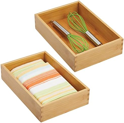  Bamboo Storage Bin Container, Drawer Organizer Crate Boxes For Kitchen Pantry Cabinet, Shelf, Island Or Countertop, Holds Snacks, Spices, Or Drinks, Echo Collection, 2 Pack, Natural/Tan