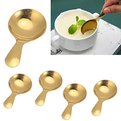 5pcs Mini Scoop For Canisters, Gold Mini Spoon Candy Scoops Stainless Steel Short Handle Spoon Salt Spoons Condiments Spoon Dessert Spoon