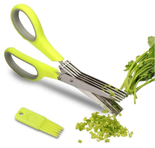  Multipurpose Kitchen Shears With 5 Stainless Steel Blades And Cleaning Comb (Green)