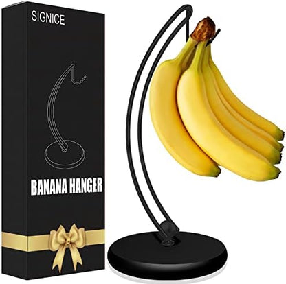  Signice Banana Holder Stand - Newest Patented Modern Banana Tree Hanger With Wood Base Stainless Steel Banana Rack For Home Kitchen Use,Doesn't Tip Over (Full Black)