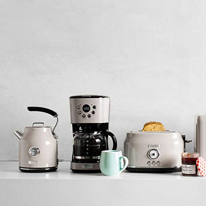 Retro Style 12 Cup Programmable Home Coffee Maker Machine With Carafe And Wide Slot Stainless Steel Retro 2-Slice Toaster, Putty Beige