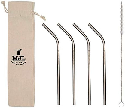  Combo Pack Thin Bent Stainless Steel Straws For Mason Jars (6 Pack + Cleaning Brush + Cloth Bag)