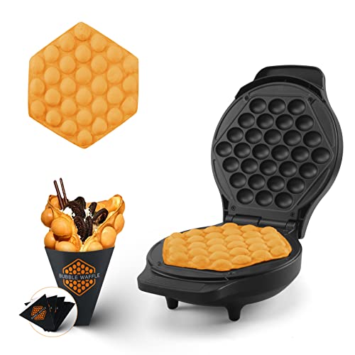  Compact Bubble Waffle Maker Machine With 10 Cardboard Cones, Electric Non Stick Hong Kong Egg Waffle Maker Iron, Recipe Included