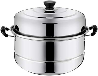  Chinese Steamer Basket Stainless Steel Steam Pot Double Layered Food Steamer Stockpot Soup Pot Boiler Cookware Pot Sauce Pot Pan Set With Lid (30cm) Dumpling Steamer