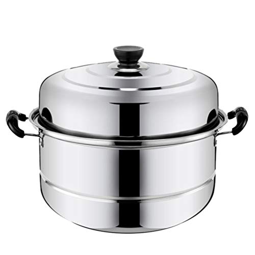  Chinese Steamer Basket Stainless Steel Steam Pot Double Layered Food Steamer Stockpot Soup Pot Boiler Cookware Pot Sauce Pot Pan Set With Lid (30cm) Dumpling Steamer