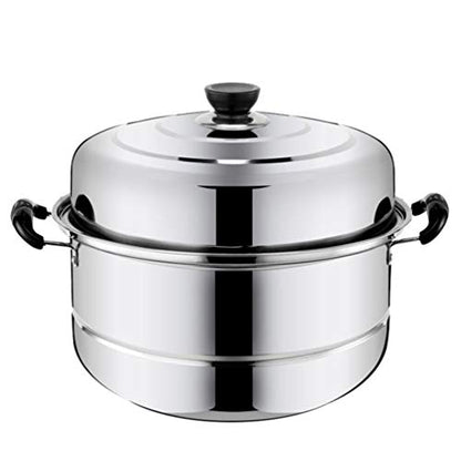  Chinese Steamer Basket Stainless Steel Steam Pot Double Layered Food Steamer Stockpot Soup Pot Boiler Cookware Pot Sauce Pot Pan Set With Lid (30cm) Dumpling Steamer