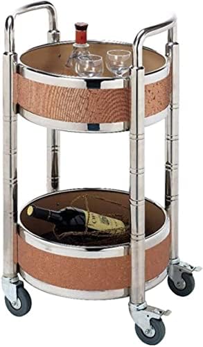  Functional Trolley Shopping Cart With Storage Box Kitchen Trolley Bar Cart Double Stainless Steel Faux Leather Solid Wood Dining Car Kitchen Bathroom Rack 430X860Mm (Color : A)