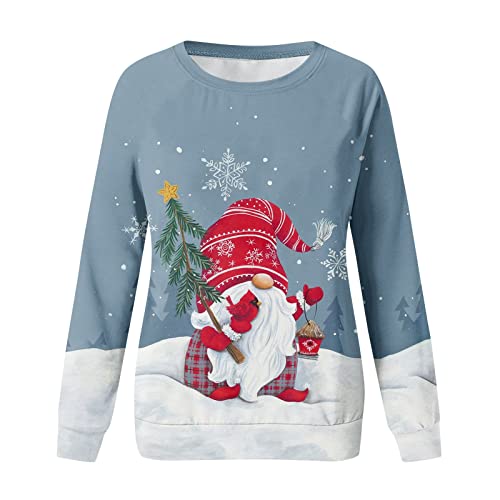  Womens Causal Loose Crewneck Cute Long Sleeve Crew Neck Christmas Print Plus Size Sweatshirts Pullover Top Fall Clothes