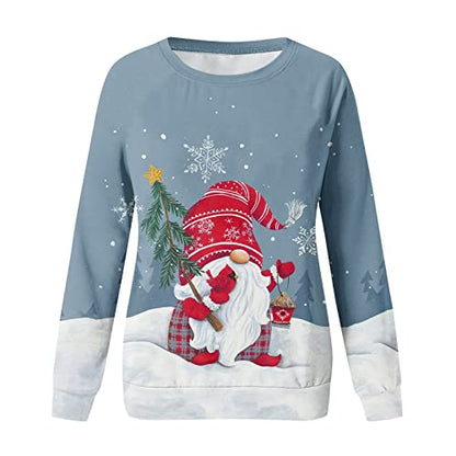  Womens Causal Loose Crewneck Cute Long Sleeve Crew Neck Christmas Print Plus Size Sweatshirts Pullover Top Fall Clothes