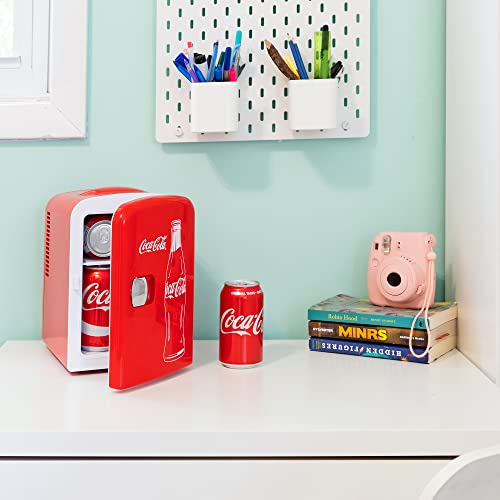  Coca-Cola Classic Coke Bottle 4L Mini Fridge W/ 12V DC And 110V AC Cords, 6 Can Portable Cooler, Personal Travel Refrigerator, Red & Coca-Cola Tumbler, Red, 12 Ounces, 84-843
